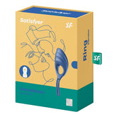 Satisfyer Swordsman Adjustable Silicone Cock Ring with Clitoral Stimulator in Blue Cock Rings Vibrating